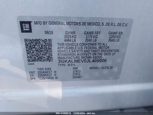 3GKALMEV0JL405906 GMC Terrain Sle