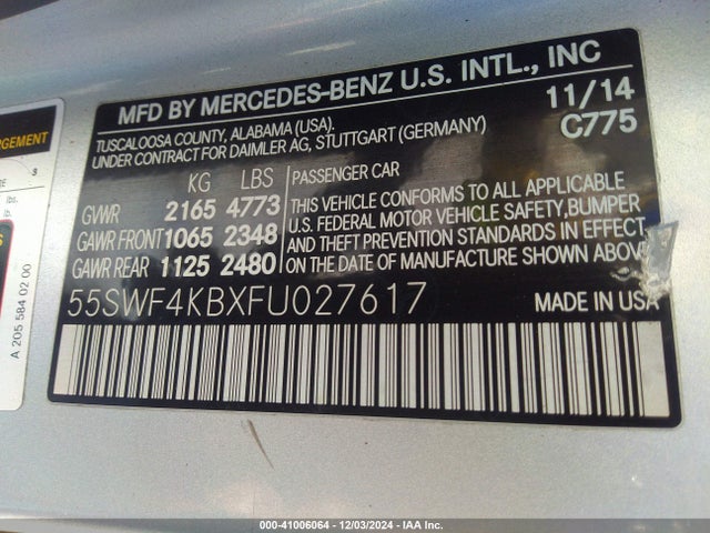 55SWF4KBXFU027617 Mercedes-Benz C 300 4matic/luxury 4matic/sport 4matic