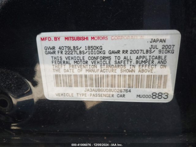 2008 MITSUBISHI LANCER JA3AU86U08U026764 Photo 8