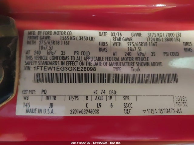 Ford F-150 Xlt 2016 1FTEW1EG3GKE26098 Image 9