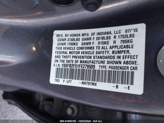 Honda Civic Lx 2015 19XFB2F51FE279509 Image 9