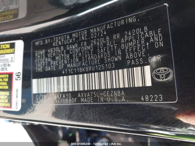 4T1C11BK8RU125103 Toyota CAMRY LE
