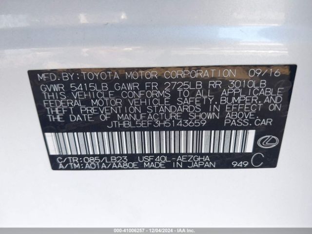 JTHBL5EF3H5143659 Lexus LS 460