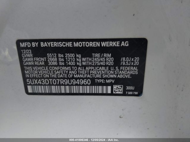 5UX43DT07R9U94960 BMW X4 M40i