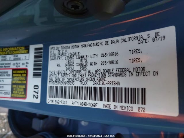 2019 TOYOTA TACOMA 4WD 3TMDZ5BN2KM075893 Photo 8