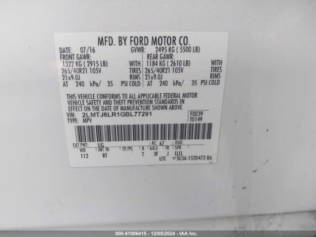 2LMTJ6LR1GBL77291 Lincoln Mkx Reserve
