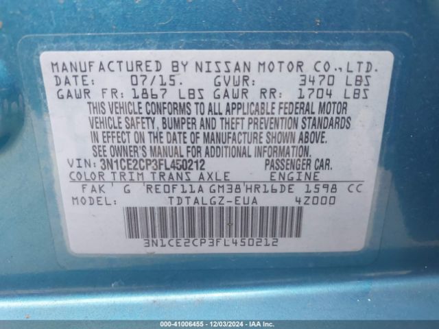 3N1CE2CP3FL450212 Nissan Versa Note Sr