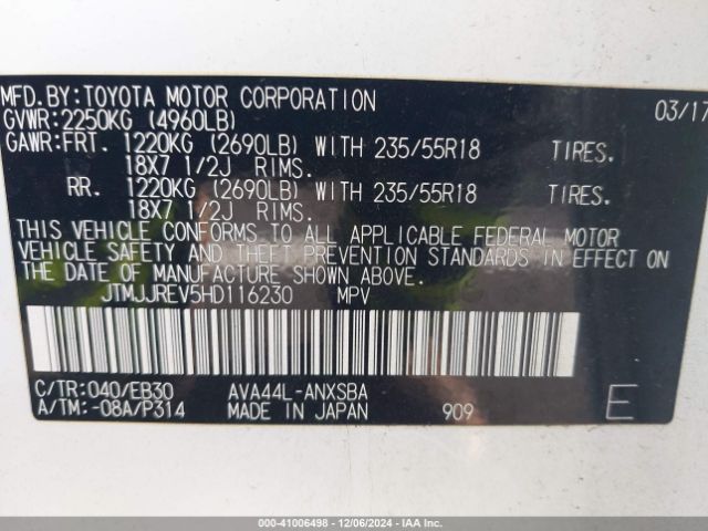 JTMJJREV5HD116230 Toyota Rav4 Hybrid Se