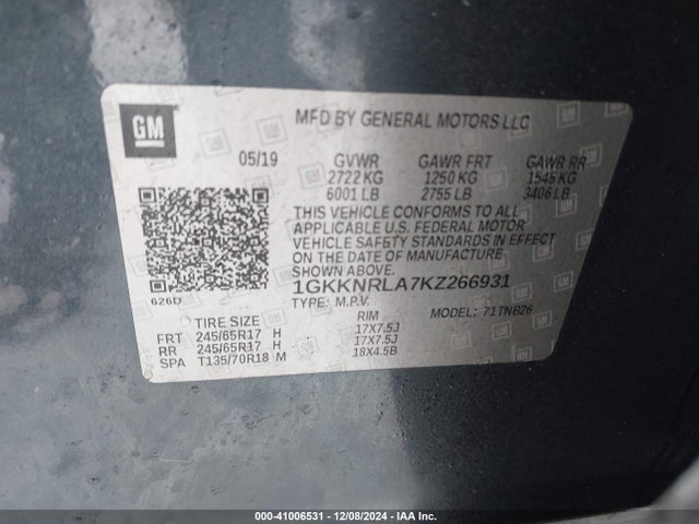1GKKNRLA7KZ266931 GMC Acadia Sle-1