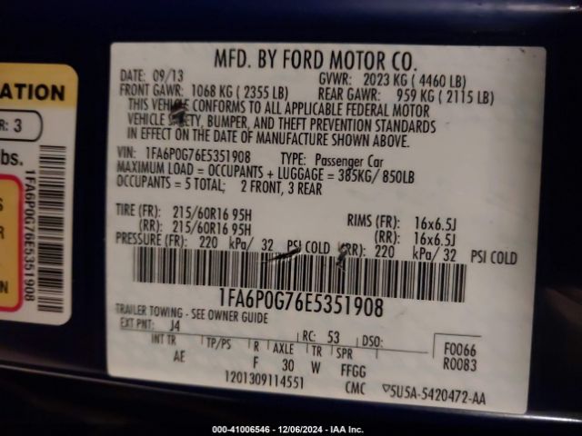 1FA6P0G76E5351908 Ford FUSION S