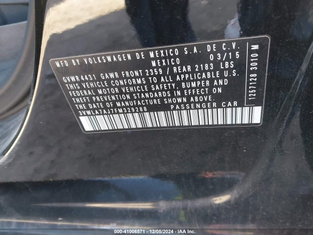3VWLA7AJ7FM329288 Volkswagen Jetta 2.0l Tdi Se