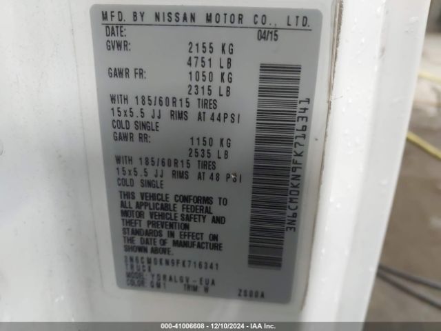 3N6CM0KN9FK716341 Nissan NV200 SV