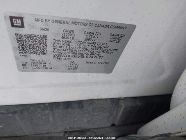 2GNAXXEV6L6247037 Chevrolet Equinox Awd Premier 1.5l Turbo