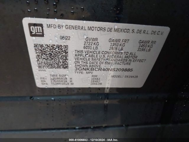 3GNKBCR40NS209885 Chevrolet Blazer Fwd 2lt
