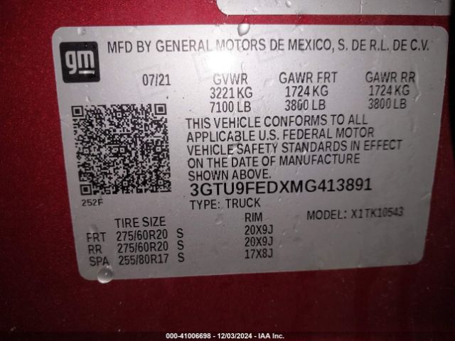 3GTU9FEDXMG413891 GMC Sierra 1500 4wd  Short Box Denali