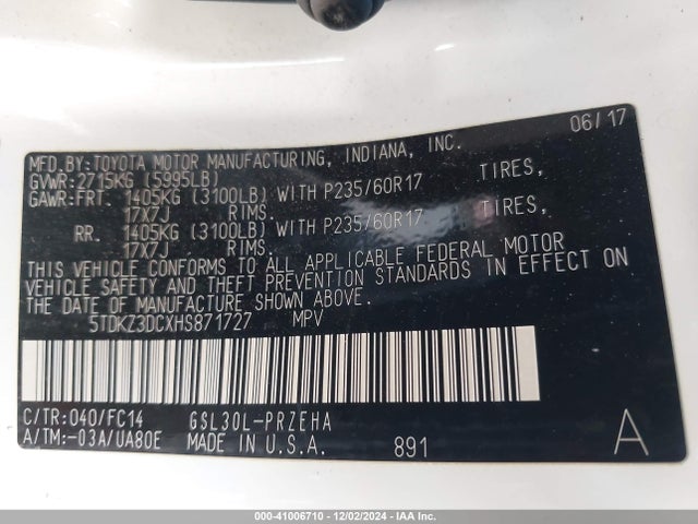 Toyota Sienna Le 8 Passenger 2017 5TDKZ3DCXHS871727 Image 9