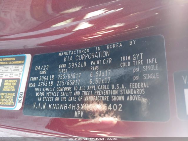 KNDNB4H3XR6325402 KIA Carnival Mpv Lx Seat Package