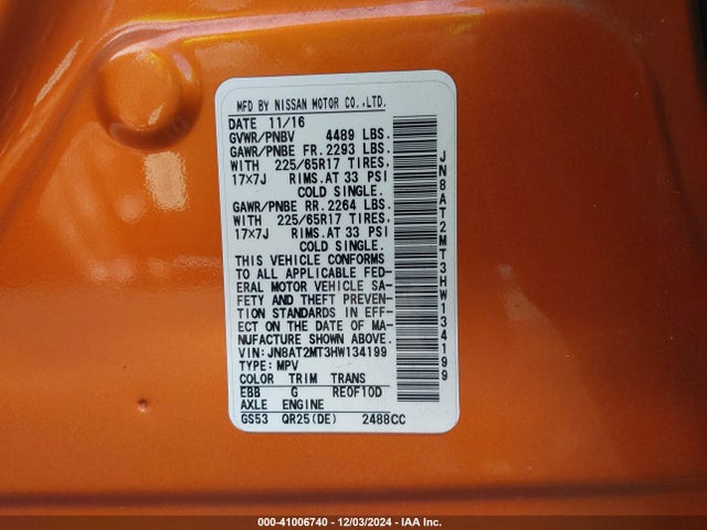 Nissan ROGUE SV 2017 JN8AT2MT3HW134199 Image 9