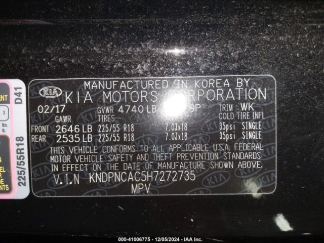 KNDPNCAC5H7272735 KIA Sportage Ex
