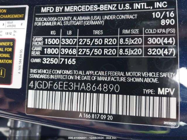 4JGDF6EE3HA864890 Mercedes-Benz Gls 450 4matic