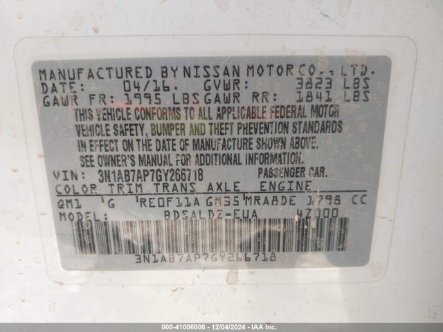 Nissan SENTRA SV 2016 3N1AB7AP7GY266718 Image 9