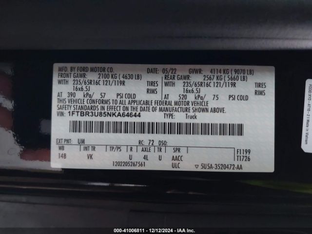 1FTBR3U85NKA64644 Ford Transit-250 Cargo Van