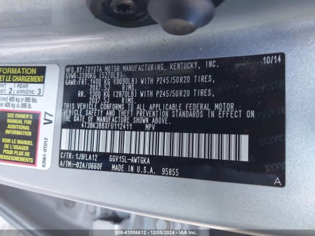 4T3BK3BBXFU112411 Toyota Venza Le/xle/limited