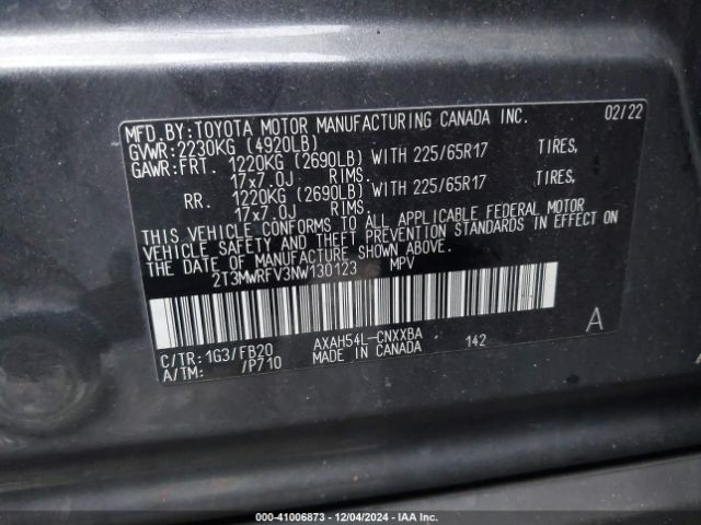 2T3MWRFV3NW130123 Toyota Rav4 Hybrid Le