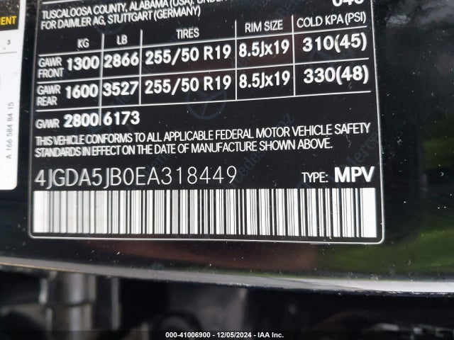 4JGDA5JB0EA318449 Mercedes-Benz ML 350