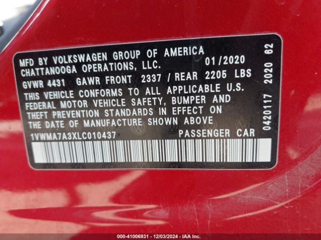 1VWMA7A3XLC010437 Volkswagen Passat 2.0t R-line