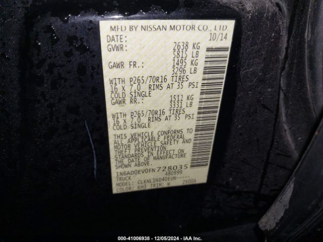 1N6AD0EV0FN728035 Nissan FRONTIER S