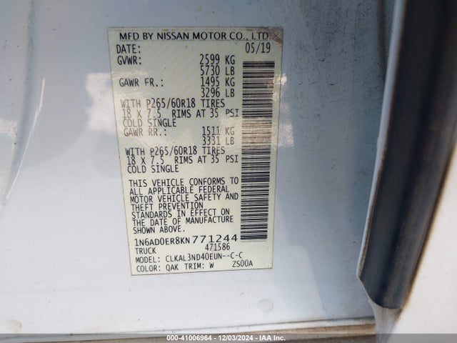 Nissan Frontier Sl 2019 1N6AD0ER8KN771244 Image 9