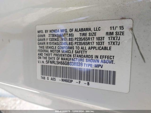 Honda Odyssey Ex-l 2016 5FNRL5H66GB038039 Image 9