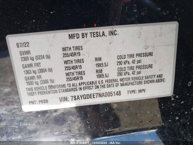 2022 TESLA MODEL Y 7SAYGDEE7NA005148 Photo 8