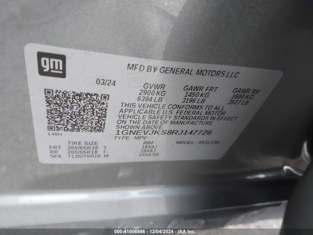 1GNEVJKS8RJ147726 Chevrolet Traverse Awd Z71