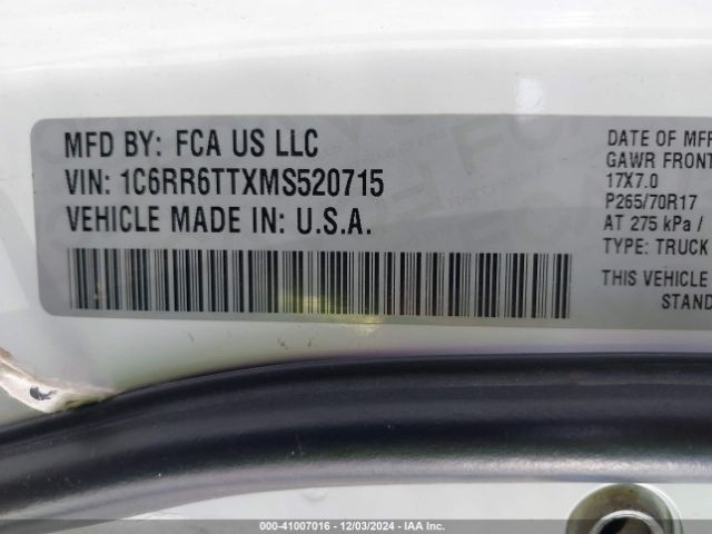 1C6RR6TTXMS520715 RAM 1500 Classic Slt  4x2 6'4 Box
