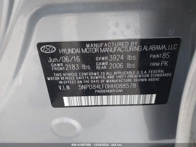 5NPD84LF0HH088578 Hyundai ELANTRA SE