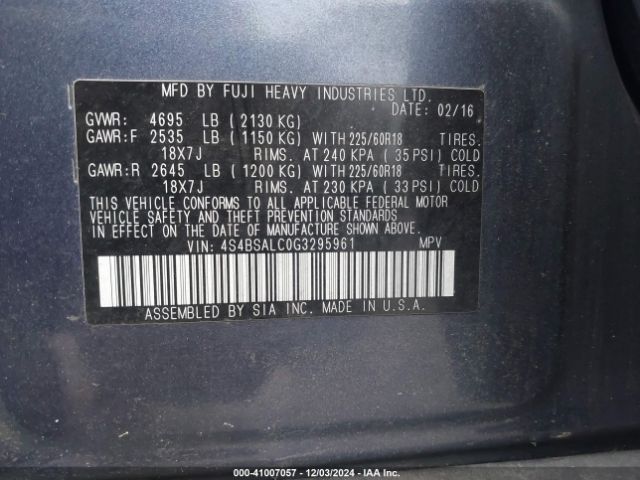 4S4BSALC0G3295961 Subaru Outback 2.5i Limited