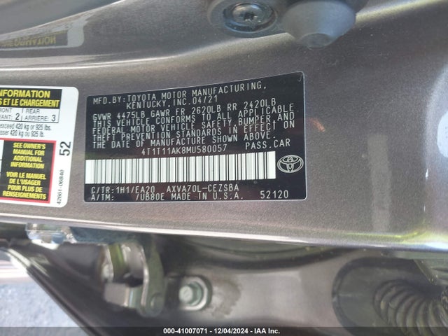 Toyota CAMRY SE 2021 4T1T11AK8MU580057 Image 9