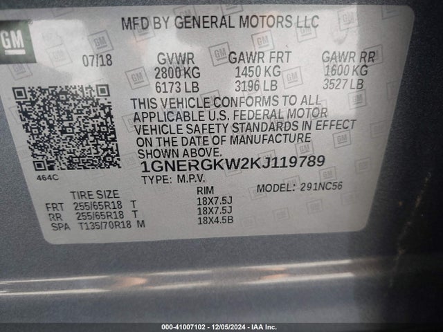 Chevrolet Traverse 1lt 2019 1GNERGKW2KJ119789 Image 9