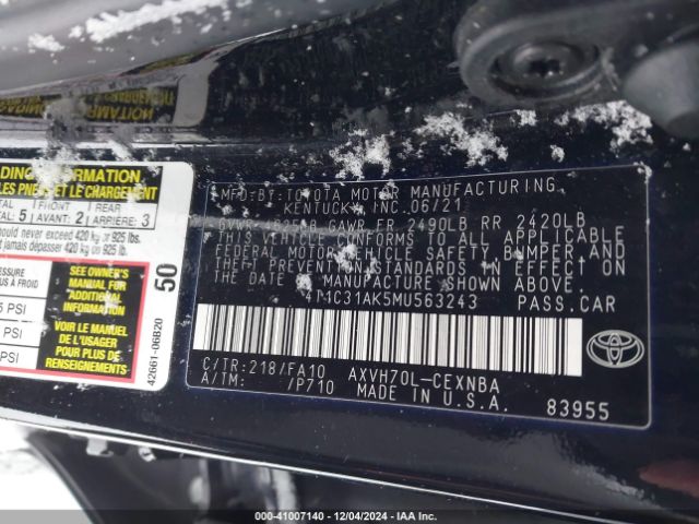 4T1C31AK5MU563243 Toyota Camry Le Hybrid