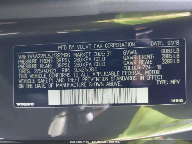 YV4A22PL5J1362196 Volvo Xc90 T6 Inscription