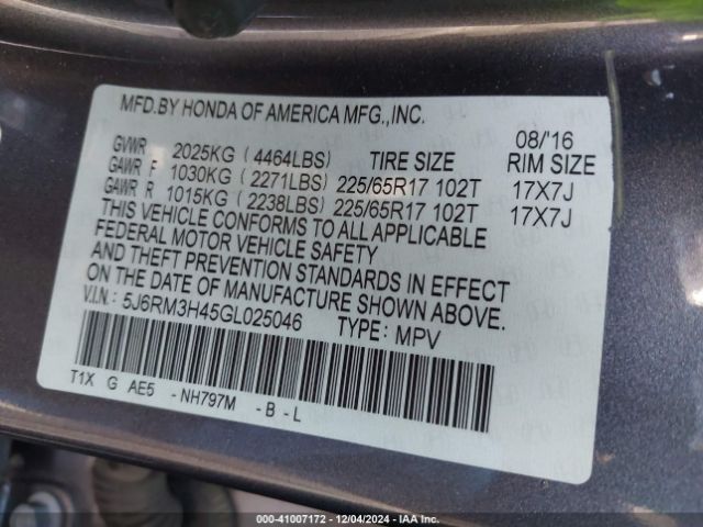 5J6RM3H45GL025046 Honda CR-V SE