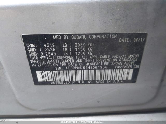4S3BNAK69H3061956 Subaru Legacy 2.5i Limited