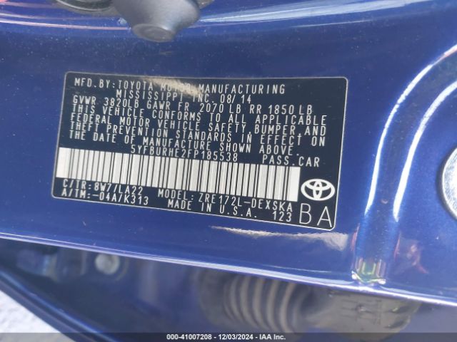 5YFBURHE2FP185538 Toyota Corolla S Premium