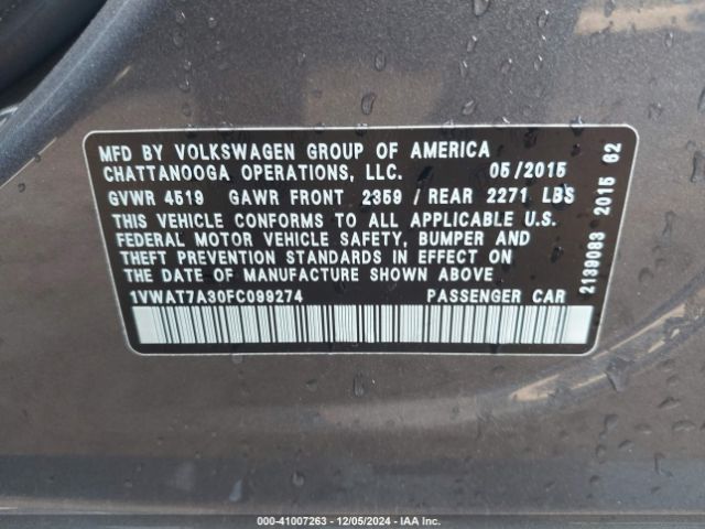 1VWAT7A30FC099274 Volkswagen Passat 1.8t Limited Edition