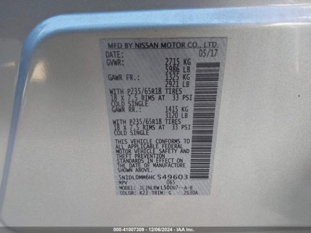 5N1DL0MM6HC549603 Infiniti QX60