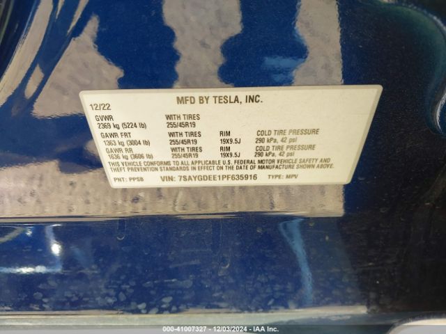 7SAYGDEE1PF635916 Tesla Model Y Awd/long Range Dual Motor All-wheel Drive