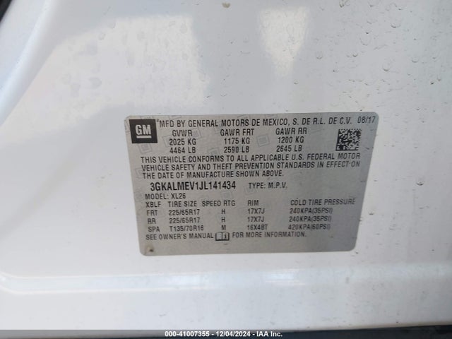 3GKALMEV1JL141434 GMC Terrain Sle