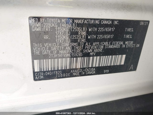 Toyota RAV4 LE 2021 2T3H1RFV9MC159285 Image 9